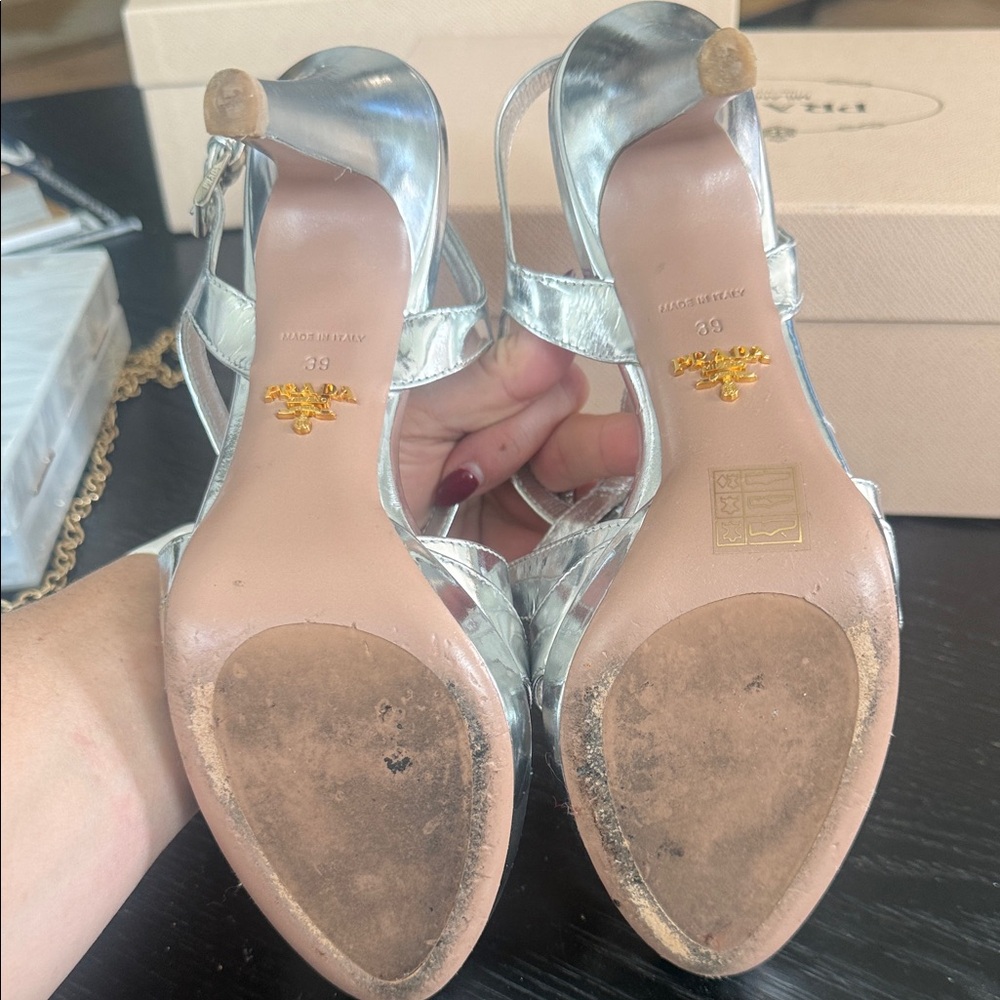 Prada Silver Metallic Strappy Platform Sandals - Picture 5 of 9